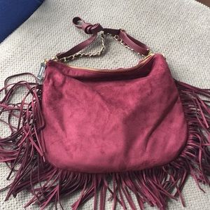 Burgundy boho fringe purse